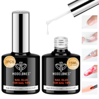 modelones 9 in One Gel Nail Glue Brush On Nail Glue 15 ml for tips Rhinestones Base Coat Blooming Ar