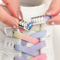 Diamond Magnetic Lock No Tie Shoe Laces Without Ties Convenience Elastic Flat Shoelaces for Sneakers Gradient Rainbow Shoelace