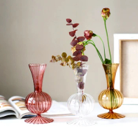 1pc Colorful Aesthetic Flower arrangement Simple Retro Decorate Glass Vase Living Room Home Creative Desktop