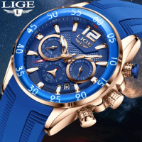 LIGE Brand Watch Men Watches Fashion Silicone Chronograph Luxury Waterproof Quartz Watch Male Date Sport Clock Relogio Masculino