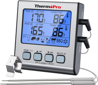 [4美國直購] ThermoPro TP-17 2探頭 燒烤用探針式溫度計 -10-300度 溫度顯示 含計時器 背光LCD 廚房烤箱肉類BBQ Grill Thermometer