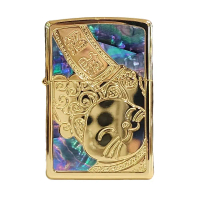 Zippo Original Shell Lucky Cat Blue and Gold japan Gold Plated Finish