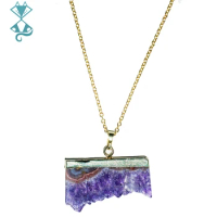 Natural Gem Stone Amethyst Slice Druzys Pendant Purple Crystal Quartz Male Raw Slab Geode For Women Necklace Making