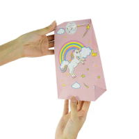 48pcs Unicorn Theme Custom Make Kraft Paper Bag Paper Food Bag for Party Supplies with Sticker Gift Bag
