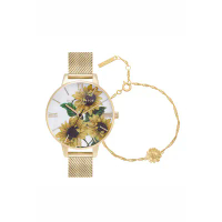 【Tiimec 探覓刻】Olivia Burton Sunflower 米蘭錶帶腕錶手鍊套組
