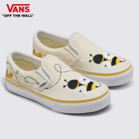 【VANS 官方旗艦】Classic Slip-On 中童款刺繡蜜蜂圖案米黃色滑板鞋