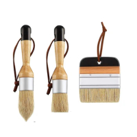 3Pack Chalk and Wax Paint Brushes Bristle Stencil Brushes for Wood Furniture Home Wall Decor