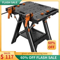 Worx Pegasus 2-in-1 Folding Work Table&amp;Sawhorse, Easy Setup Portable Workbench,Worktable with Heavy-Duty Load Capacity,WX051