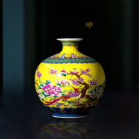 Jingdezhen Ceramic Vases Enamel Caragana Vase Living Room Flower Arrangement Ancient Chinese Enamel Pomegranate Vase