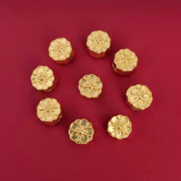 1PCS Real Pure 999 24K Yellow Gold Bead Lucky Carved Flower Round Small Pendant 0.15-0.2g