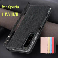 Silk Style Shine Pu Leather Case for Sony Xperia 1 IV III / 1 II Flip Case Magnetic Adsorption Frosted Touch Cover Fundas Coque