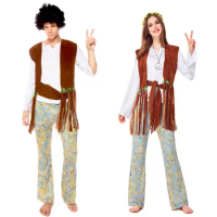 Retro 60s 70s Disco Hippie Hippy Hip Hop Singer Costume Women Men Couple Halloween Purim Party Costumes Fancy Dress