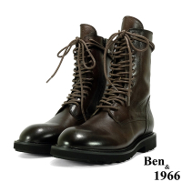 Ben&amp;1966高級頭層牛皮流行綁帶短靴-咖啡(217102)