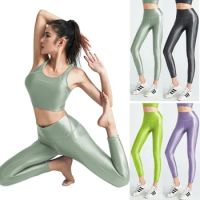 AMORESY-Yoga Pants for Women, Spandex Push-up Fitness Bottoms, Shiny Glossy Leggings, Disco Pant, Sports Trousers Tights
