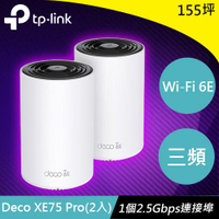 【現折$50 最高回饋3000點】TP-LINK Deco XE75 Pro(2入) AXE5400三頻Mesh Wi-Fi 6E系統