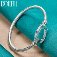 DOTEFFIL 925 Sterling Silver Geometry Bangle Bracelet For Woman Man Wedding Engagement Fashion Charm Party Jewelry