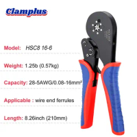 HSC8 16-6 Wire Crimper for Crimping Ferrule Sleeves,Tubular Terminals Household Electrical Set,0.08-16mm² Crimping Plier Tool