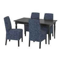INGATORP/BERGMUND 餐桌附4張餐椅, 黑色/ryrane 深藍色, 155/215 公分