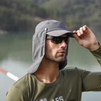 Summer Protective Baseball Hat Men Removable Hat Protect Face Neck Cover Ear Flap Quick Drying UV Protection Hat Fishing