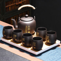中式茶具 紫砂原礦提梁壺茶具套裝家用陶瓷大號容量泡茶壺過濾客廳茶杯茶盤
