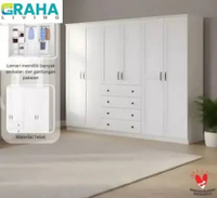 GrahaLiving - Lemari Pakaian Baju Gantung Gamis Hijab 4, 5 , 6 Pintu Tinggi Scandinavian Putih White