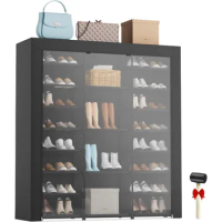 Large Tall Shoe Rack With Covers Shoes Closet 9-Tier 40-46 Pairs, Sneaker Organizer Cabinet Closed Shoe Shelves