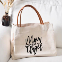 Mom of An Angel Printed Satchel Tote Work Bag Gift for Mother Book Bag Women Lady Fashion Canvas Beach Bag Handbag