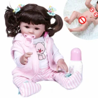 Nyata Boneka Bayi 48 Cm Full Body Silikon Merah Muda Babi Gaun Set BEBE Reborn Boneka Tahan Air Mandi Boneka Mainan hadiah Ulang Tahun