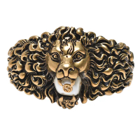 【GUCCI 古馳】獅頭珍珠點綴造型手環(古銅金431648-GOLD)