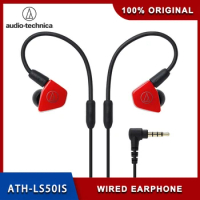 Audio Technica ATH-LS50iS 3.5mm Wired Earphone Strong Bass Hifi Earbuds Double Dynamic Sport Headset 1-button Remote Control Mic