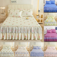 1PC Printed Bedding Set Soft Bed Skirt Bedspread Full Twin Queen King Size Bed Sheet Mattress Cover WithLace Falda De Cama