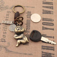 復古可愛猴子鑰匙扣圈潮流手工編制汽車鑰匙掛件包掛飾品簡約百搭