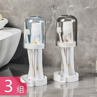 【荷生活】三合一防塵可瀝水收納架 浴室漱口杯牙刷牙膏支架套組-3入組
