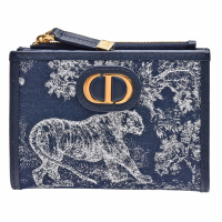 Dior 經典30 Montaigne Dahlia獵豹圖騰緹花帆布短夾(藍色)