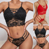 Women's Solid Lace-up Sexy Bodysuit Porn Sissy Exotic Sets Lingerie Set Hot Sexy Fashion Women's Underwear Sexy Porn Underwear