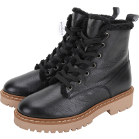 HOGAN H543 Tronchetto 內皮草牛皮綁帶軍靴 短靴(黑色)