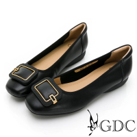 GDC 經典百搭方頭舒適平底真皮娃娃鞋-黑色(314709-00)