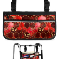 Marble Honeycomb Texture Red Wheelchair Bag With Pockets Armrest Side Bags Electric Scooter Walking 