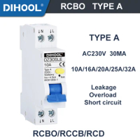 Residual Current Circuit Breaker RCBO Type A 30MA RCD MCB RCCB 1P+N 20A 25A 32A Leakage Protection