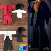 In Stock 1/12 Male Soldier Japanese Samurai Kimono Clothes Set Robe Shirt Pants Scarf Scarf Suit for 6Inch MEZCO Action Figure