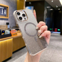 เคสโทรศัพท์แม่เหล็กแบบมีกลิตเตอร์สำหรับ iPhone 16 Pro Max เคสโทรศัพท์ใสแฟชั่นสำหรับ iPhone 16/15/14 