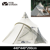 MOBI GARDEN Era290 Outdoor Family Pyramid Camping Tent 5-8 Person Large Space Lobby Sun Shelter Thickened Cotton Portable Tent