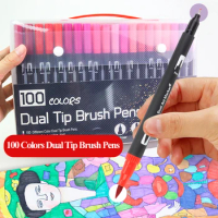 100 Colors Dual Tip Brush Art Markers Pens Fine Tip and Brush Watercolor Pens For Drawing Painting Calligraphy Art Supplies