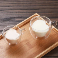 150ml/250ml Heart Love Shaped Glass Mug Couple Cups Double Glass Cup Heat-Resisting Tea Mugs Milk Espresso Coffee Cup Drinkware