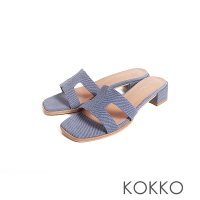 【KOKKO 集團】時髦簡約工字型粗跟涼拖鞋(牛仔藍)