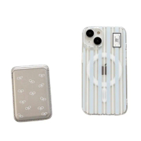 【LOYALTY】iPhone15Pro/15ProMax藍色條紋磁吸殼加銀色蝴蝶結卡夾(附磁吸銀色蝴蝶結卡夾)