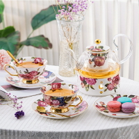 歐式耐熱玻璃花茶壺套裝輕奢下午茶家用陶瓷花茶具帶過濾蠟燭加熱