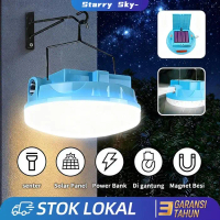 Lampu Led Emergency Ufo + Senter Solar Panel Baterai Lepas Camping Lamp Tahan Air Ip65 Untuk Hiking,