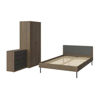 BRUKSVARA 臥室家具 3件組, 雙人床框, 棕色/深灰色
