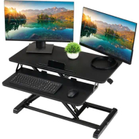 TechOrbits Standing Desk Converter - 32 Inch Adjustable Sit to Stand Up Desk Workstation, Particle Board, Dual Monitor Desk